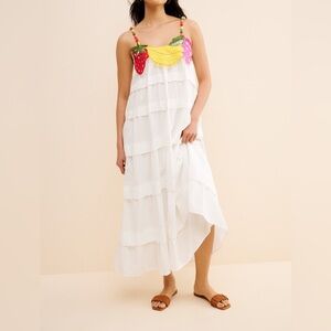 FARM Rio Off White Fruits Richilieu Sleeveless Maxi Dress Size S
